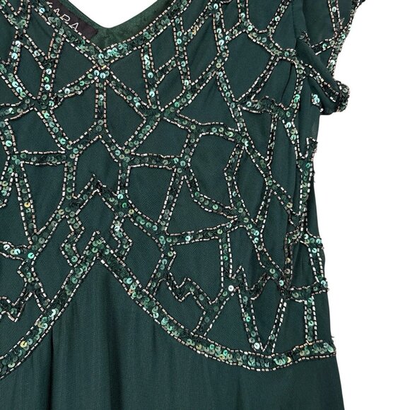 JKara Beaded Sequined Geo Party Cocktail Evening Dress Dark Hunter Green Size 12 - Picture 5 of 8